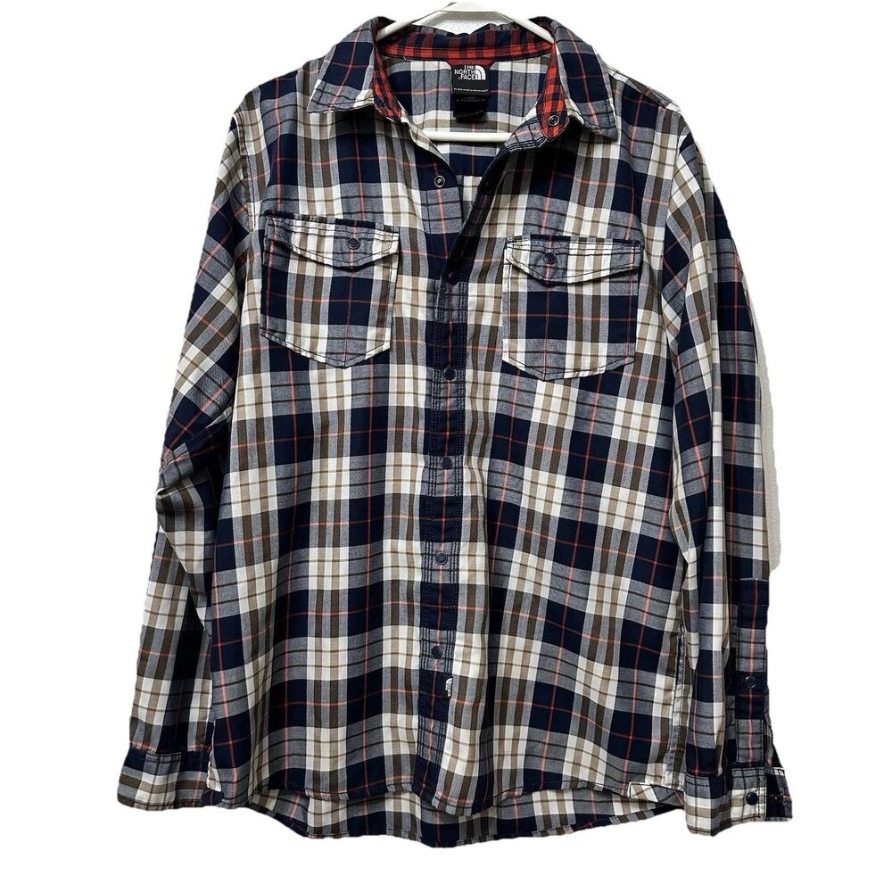 The North Face Men’s Blue Red & White Plaid Outdoor Long Sleeve Button Up Med
